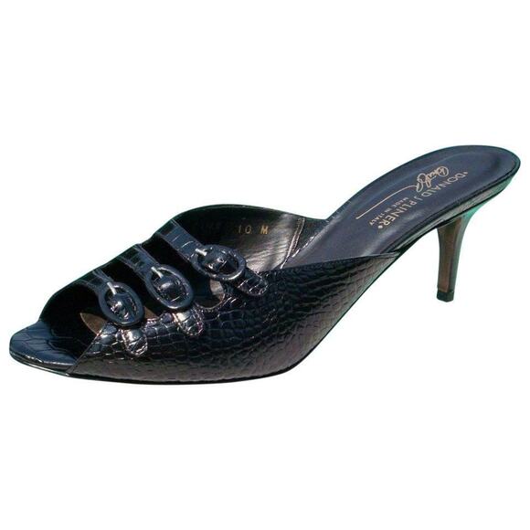 Donald Pliner Black Kogi Gator Leather Shoe New Sandal 3 Strap Buckle NWT $295 - Picture 1 of 3